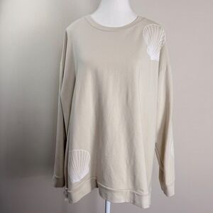 d & co. BEACH Women Beige‎ Seashell Crewneck Sweatshirt 1X Cotton Blend